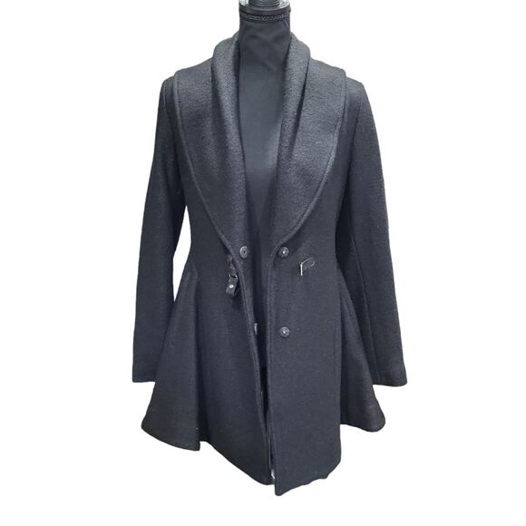 EUC wool Kensie women's stunning wide collar fish tail wrapcoat pea coat, XS - Picture 5 of 10